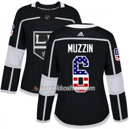 Nainen NHL Los Angeles Kings Pelipaita Jake Muzzin 6 Adidas 2017-2018 Musta USA Flag Fashion Authentic